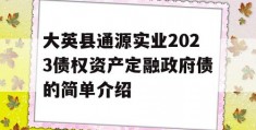 大英县通源实业2023债权资产定融政府债的简单介绍