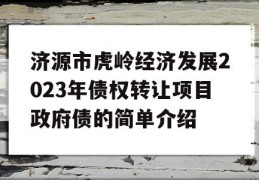 济源市虎岭经济发展2023年债权转让项目政府债的简单介绍