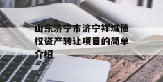 山东济宁市济宁祥城债权资产转让项目的简单介绍