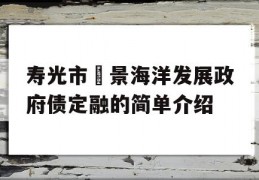 寿光市昇景海洋发展政府债定融的简单介绍