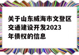 关于山东威海市文登区交通建设开发2023年债权的信息