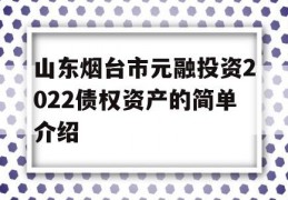 山东烟台市元融投资2022债权资产的简单介绍