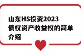 山东HS投资2023债权资产收益权的简单介绍