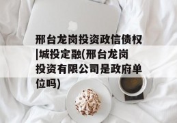 邢台龙岗投资政信债权|城投定融(邢台龙岗投资有限公司是政府单位吗)