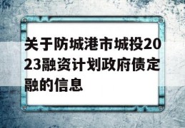 关于防城港市城投2023融资计划政府债定融的信息