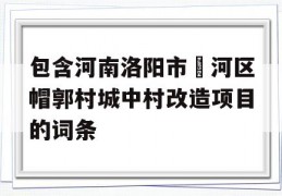 包含河南洛阳市瀍河区帽郭村城中村改造项目的词条