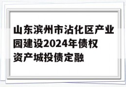 山东滨州市沾化区产业园建设2024年债权资产城投债定融