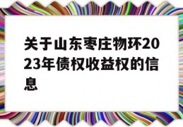 关于山东枣庄物环2023年债权收益权的信息