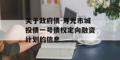 关于政府债-寿光市城投债一号债权定向融资计划的信息