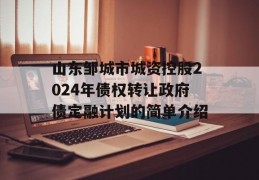 山东邹城市城资控股2024年债权转让政府债定融计划的简单介绍