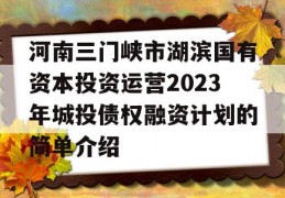 河南三门峡市湖滨国有资本投资运营2023年城投债权融资计划的简单介绍