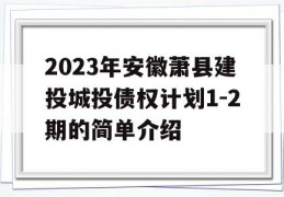 2023年安徽萧县建投城投债权计划1-2期的简单介绍