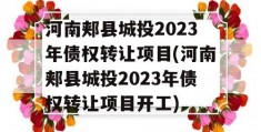 河南郏县城投2023年债权转让项目(河南郏县城投2023年债权转让项目开工)