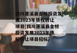 四川蓬溪县金桥投资发展2023年债权转让项目(四川蓬溪县金桥投资发展2023年债权转让项目招标)