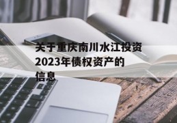 关于重庆南川水江投资2023年债权资产的信息