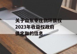 关于山东枣庄物环债权2023年收益权政府债定融的信息