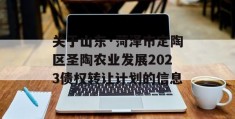 关于山东·菏泽市定陶区圣陶农业发展2023债权转让计划的信息