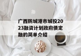 广西防城港市城投2023融资计划政府债定融的简单介绍