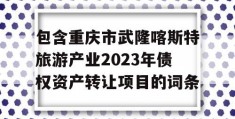 包含重庆市武隆喀斯特旅游产业2023年债权资产转让项目的词条