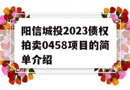 阳信城投2023债权拍卖0458项目的简单介绍