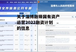 关于淄博融锋国有资产运营2022融资计划的信息