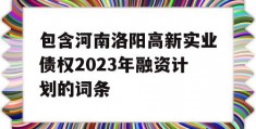 包含河南洛阳高新实业债权2023年融资计划的词条