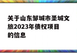 关于山东邹城市圣城文旅2023年债权项目的信息