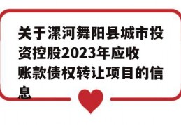 关于漯河舞阳县城市投资控股2023年应收账款债权转让项目的信息