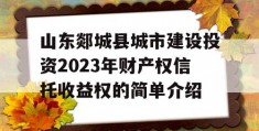 山东郯城县城市建设投资2023年财产权信托收益权的简单介绍