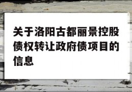 关于洛阳古都丽景控股债权转让政府债项目的信息