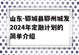 山东-郓城县郓州城发2024年定融计划的简单介绍