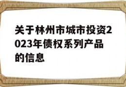 关于林州市城市投资2023年债权系列产品的信息