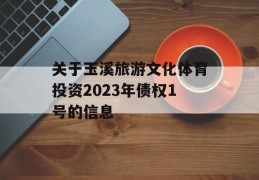 关于玉溪旅游文化体育投资2023年债权1号的信息