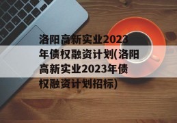 洛阳高新实业2023年债权融资计划(洛阳高新实业2023年债权融资计划招标)