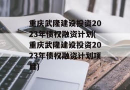 重庆武隆建设投资2023年债权融资计划(重庆武隆建设投资2023年债权融资计划项目)