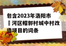 包含2023年洛阳市瀍河区帽郭村城中村改造项目的词条