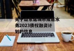 关于山东诸城市隆嘉水务2023债权融资计划的信息