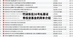 竹润乐在16号私募证券投资基金的简单介绍