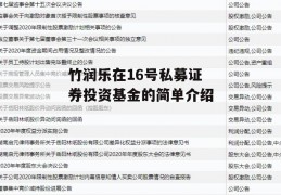 竹润乐在16号私募证券投资基金的简单介绍