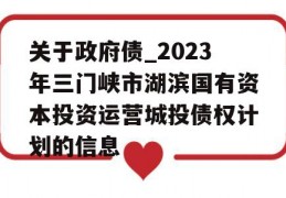 关于政府债_2023年三门峡市湖滨国有资本投资运营城投债权计划的信息