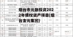 烟台市元融投资2022年债权资产项目(烟台金元集团)