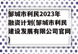 邹城市利民2023年融资计划(邹城市利民建设发展有限公司官网)