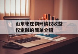 山东枣庄物环债权收益权定融的简单介绍