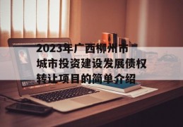 2023年广西柳州市城市投资建设发展债权转让项目的简单介绍