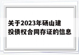 关于2023年砀山建投债权合同存证的信息