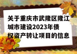 关于重庆市武隆区隆江城市建设2023年债权资产转让项目的信息