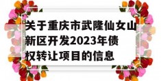 关于重庆市武隆仙女山新区开发2023年债权转让项目的信息