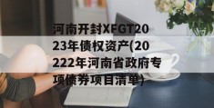 河南开封XFGT2023年债权资产(20222年河南省政府专项债券项目清单)