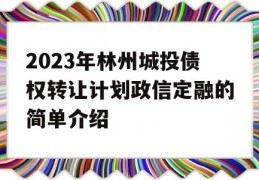 2023年林州城投债权转让计划政信定融的简单介绍