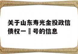 关于山东寿光金投政信债权一‬号的信息